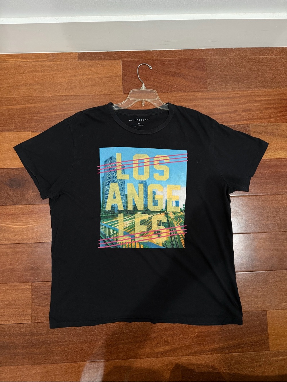 Aeropostale Black Graphic Tee with Yellow & Blue 'Los Angeles' Print